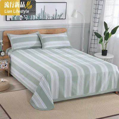 老粗布凉席三件套夏季1.5m1.8米床席子可折叠可水洗床单空调棉软 三维工匠