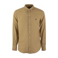 polo ralph lauren定制版亚麻长袖衬衫修身版型夏季透气商务休闲男士衬衫