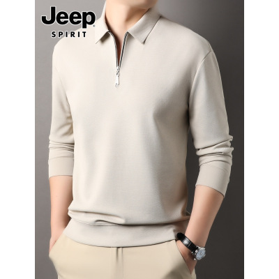 JEEP SPIRIT翻领卫衣男士2025年秋季潮牌商务休闲纯色polo衫男款