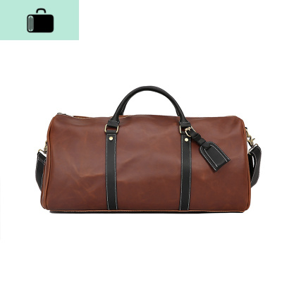 干湿分离健身包 复古疯马皮男士旅行包大容量单肩包男出差手提包NEW LAKE 咖啡色 大男士手提包