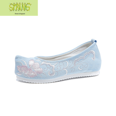 春秋古装绣花鞋子女古风汉服搭配明制内增高原创古代翘头平底弓鞋语娄休闲鞋