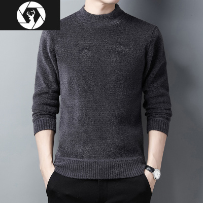 HongZun一体绒毛衣外套男士半高领加绒加厚款打底衫秋冬季中领保暖上衣服毛衣