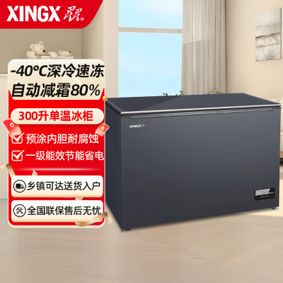 星星BD/BC-300KVS 300升低温冰柜卧式单温冷柜家用商用-40度深冷速冻柜铜管一级能效 减霜80%