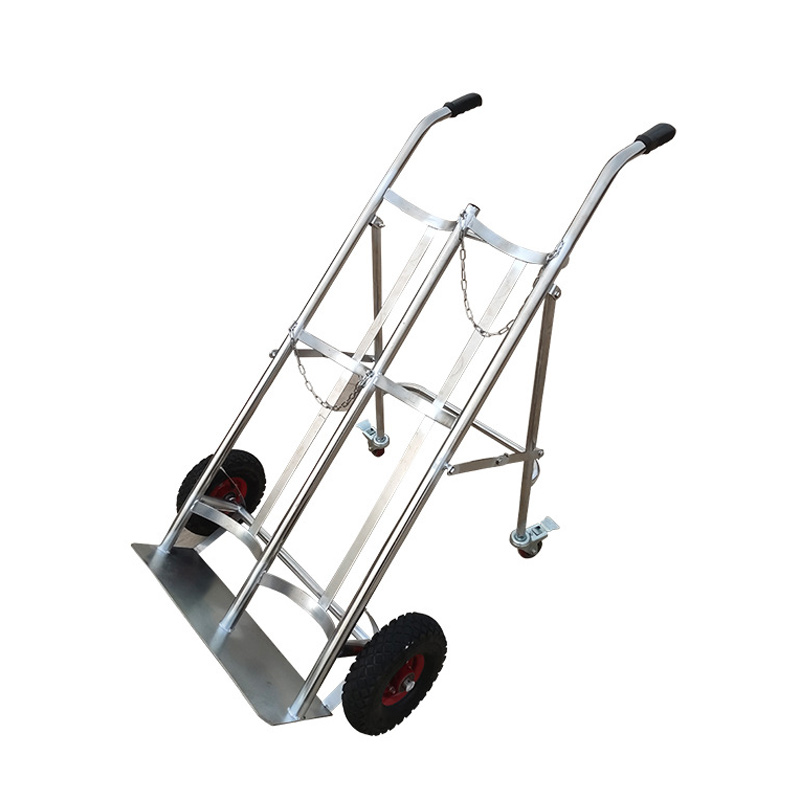 臻远ZY-C14气瓶车不锈钢手推车氧气乙炔瓶手推车 304不锈钢双瓶带支架