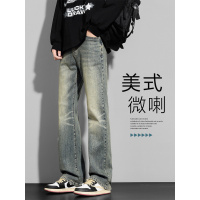 复古微喇叭牛仔裤子男士直筒宽松秋季水洗男装新款美式裤