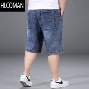 HLCOMAN夏季大码牛仔短裤男五分裤加肥加大码宽松中裤胖子肥佬弹力阔腿潮