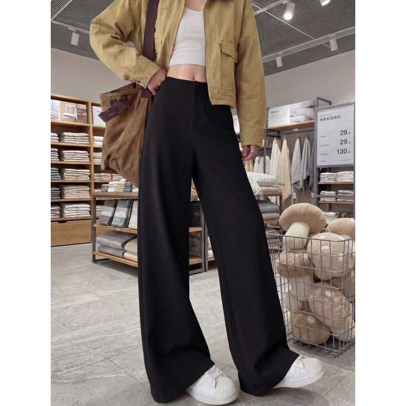 黑色阔腿裤女2026新款春秋高级感垂感窄版直筒小个子设计感西装裤
