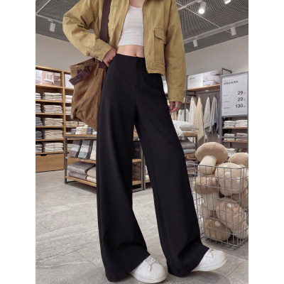 黑色阔腿裤女2026新款春秋高级感垂感窄版直筒小个子设计感西装裤_103