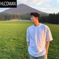 HLCOMAN夏季男士五分袖男宽松白色潮流半袖港风中袖体恤上衣短袖T恤