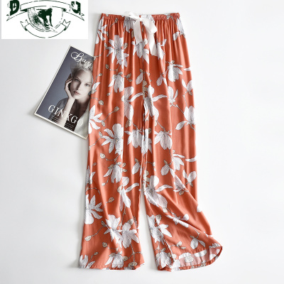 HLCOMAN2021新款睡裤女长裤单条宽松阔腿裤夏季可外穿绵绸休闲居家居裤女睡裤