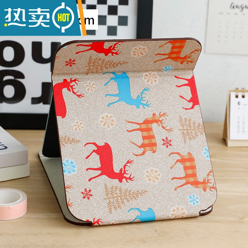 敬平小镜子化妆镜台式桌面可立家用小型便携办公室学生宿舍折叠梳妆翻便携式用镜 雪花麋鹿-大号