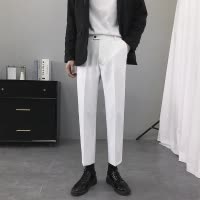 SUNTEK裤子男秋季九分裤港风直筒垂坠感西裤韩版潮流休闲白色宽松西装裤西裤