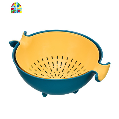 双层家用网红水果盘厨房洗菜盆客厅塑料收纳篮菜篮子 FENGHOU 天青蓝洗菜篮洗菜篮