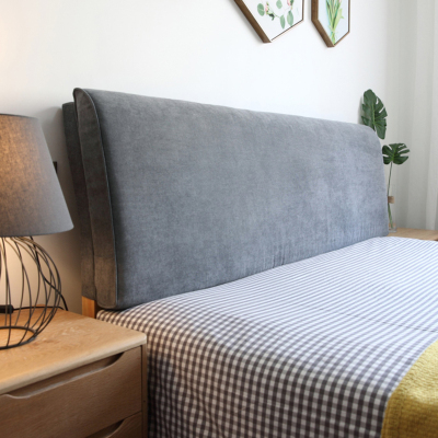 美帮汇定制北欧实木床上靠垫榻榻米无床头板软包自粘布艺罩可拆洗 灰色 有床头款200*58*10CM