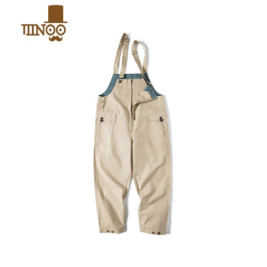 YANXU美式复古甲板背带裤男宽松休闲吊带裤连体直筒做旧水洗长裤子