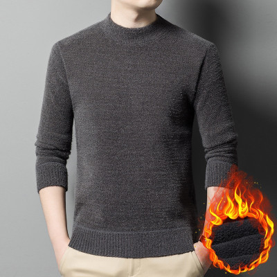 秋冬雪貂绒一体绒毛衣男士加绒加厚打底衫半高领中年针织衫男