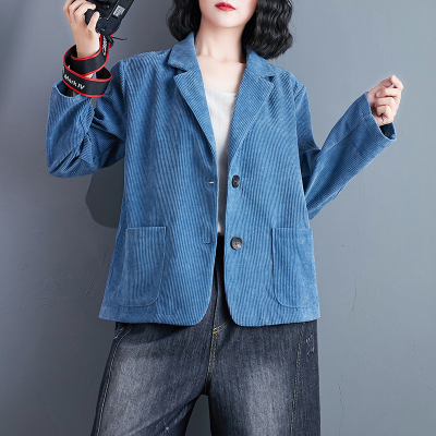 语娄灯芯绒西装外套女春秋复古文艺宽松大码百搭短款休闲长袖小西服潮2021西装