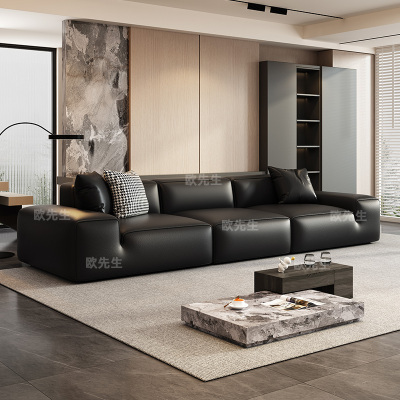 大黑牛沙发意式黑色真皮沙发客厅高端直排牛皮