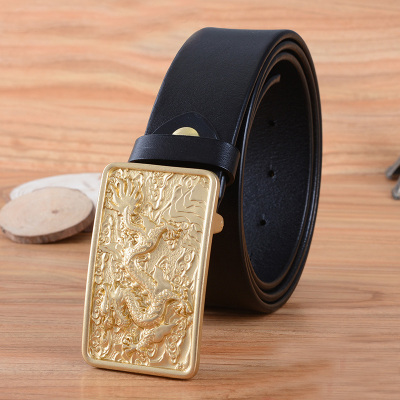赫泽琼斯HEZZJONES复古男士皮带进口牛皮腰带纯铜龙头板扣休闲裤带潮男个性发型师皮带
