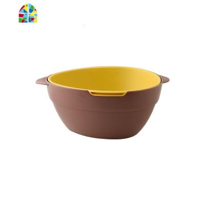 双层洗菜盆水厨房塑料洗水果的洗菜篮家用加厚三角漏水篮 FENGHOU 红黄