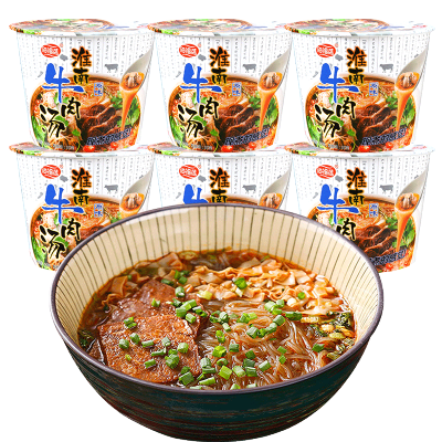 海福盛酸辣方便粉丝米线淮南牛肉汤（原味）非油炸红薯粉95g*6桶整箱装