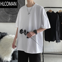 HLCOMAN白色圆领短袖男潮牌ins宽松慵懒纯色t恤夏季百搭打底休闲半袖上衣