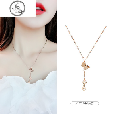 小众玫瑰金项链女蝴蝶钛钢锁骨链日韩短款网红简约脖子配饰品 JiMi