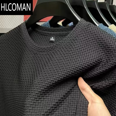 HLCOMAN冰丝网眼竹节速干短袖t恤男2025夏季新款休闲潮流宽松半截袖上衣