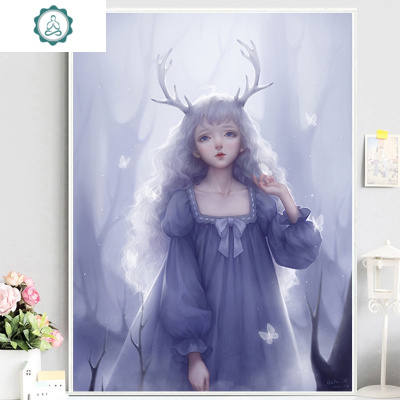 封后(FENGHOU)5d钻石画满钻小清新麋鹿少女孩贴钻十字绣钻石绣2020新款满钻版-5D魔方圆钻90x120厘米