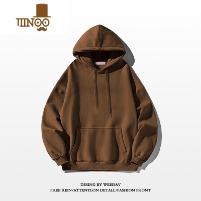 YANXU美式复古加绒纯色卫衣男款小众设计感hiphop潮牌帽衫外套上衣