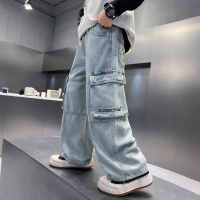 男童裤子春秋款2026新款儿童工装裤春季阔腿大童牛仔裤长裤痞帅潮