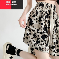 YIBUSHENG冰丝豹纹短裤女薄2024新款休闲宽松外穿运动高腰中裤阔腿五分裤