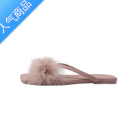 SUNTEK小众低跟鞋毛毛拖鞋女鞋子外穿2023年新款夏季仙女风白色平底凉鞋