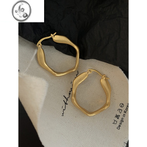 JiMi迷度简约港风圆圈耳环复古金属耳圈法式个性高级感金属耳饰气质 金色一对