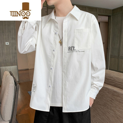YANXU衬衫男长袖宽松休闲工装衬衣男夏季薄款痞帅百搭寸衫外套