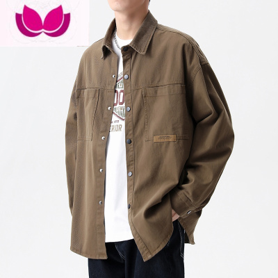 七斓ins潮牌工装衬衫男长袖衬衣日系复古青年百搭休闲cityboy夹克外套