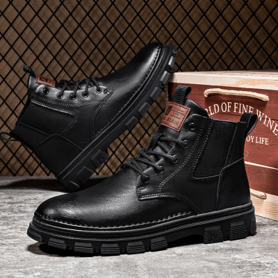 男士马丁靴秋季新款高帮厚底增高男士户外工装靴复古运动休闲男靴