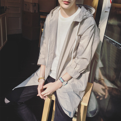 中长款男士风衣冰丝帅气潮流长款防晒衣服夏季韩版薄款防晒衫外套夏天穿的