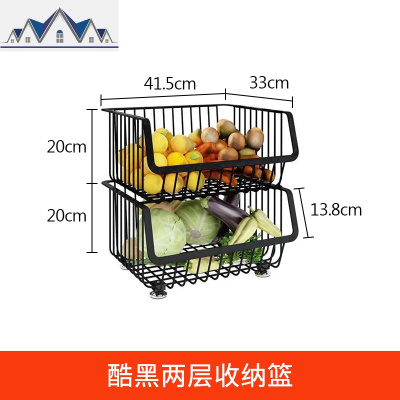 厨房果蔬置物架落地式带滑轮收纳筐多层家用瓜果蔬菜可移动菜篮子 三维工匠