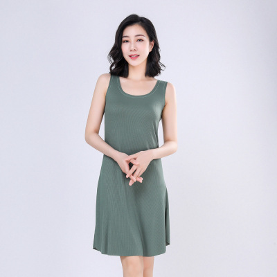北极绒新款夏罗纹无痕随心裁背心裙女中长款居家服睡裙外穿打底裙021-北极绒SD-C1814