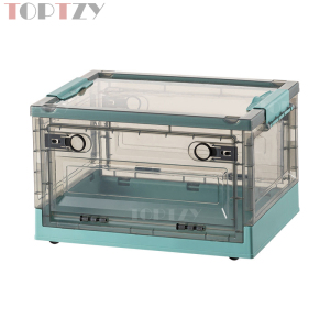 toptzy TZ5071704 户外便携透明折叠箱家用衣物防尘储物柜 中号 茶色配绿色