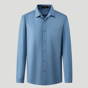 鳄鱼恤CROCODILE 长袖衬衫男士秋冬商务休闲保暖条纹翻领衬衣