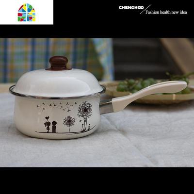 搪瓷宝宝辅食奶锅带盖家用多功能迷你小锅单柄煮面锅小汤锅煮奶 FENGHOU 18cm蒲公英加厚款送手柄TG222