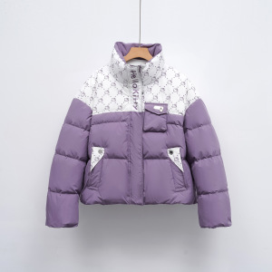 羽绒服新国标90绒女拼接撞色冬季新款立领时尚面包服外套