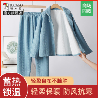 啄木鸟空气棉睡衣女夹层夹棉2024冬中老年人家居服男加肥长袖套装