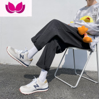 七斓深蓝色牛仔裤男美式ins潮流百搭休闲直筒裤子港风宽松哈伦裤