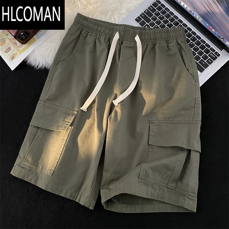 HLCOMAN日系军绿色工装短裤男夏季宽松潮牌高街百搭机能风休闲男款五分裤