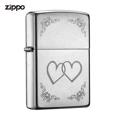 美国ZIPPO打火机芝宝心对心花砂镀铬雕刻24016煤油防风火机男士礼品心对心