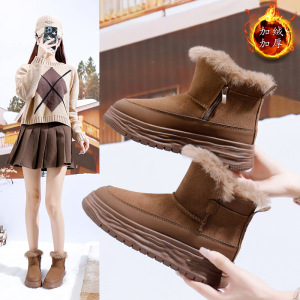 厚底棉鞋女冬季加绒加厚雪地靴新款休闲高帮面包鞋板鞋女