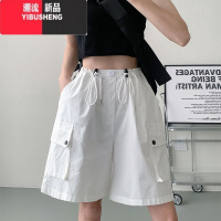YIBUSHENG玫红色工装短裤女季薄款美式休闲中裤设计感高腰阔腿运动五分裤